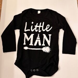 Kids Black Little Man Long Sleeve Bodysuit Size 90 Tee Shirt Outfit 2T toddler